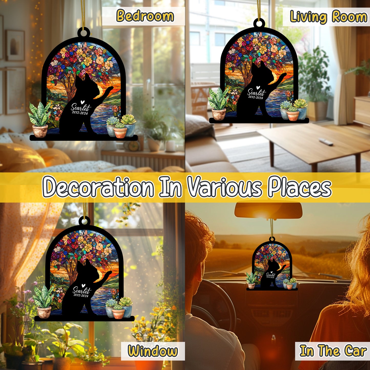 Netecom Personalized Boston Terrier Memorial Suncatcher, Custom Boston Terrier Ornament with Name Date, Dog Loss Sympathy Gift, Pet Loss Remembrance Gifts, Bereavement Gifts for Loss of Pet