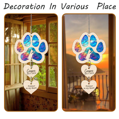 Netecom Personalized German Shepherd Paw Heart Memorial Suncatcher, Dog Paw Ornament with Name Date, Pet Loss Sympathy Gift, Pet Remembrance Keepsake