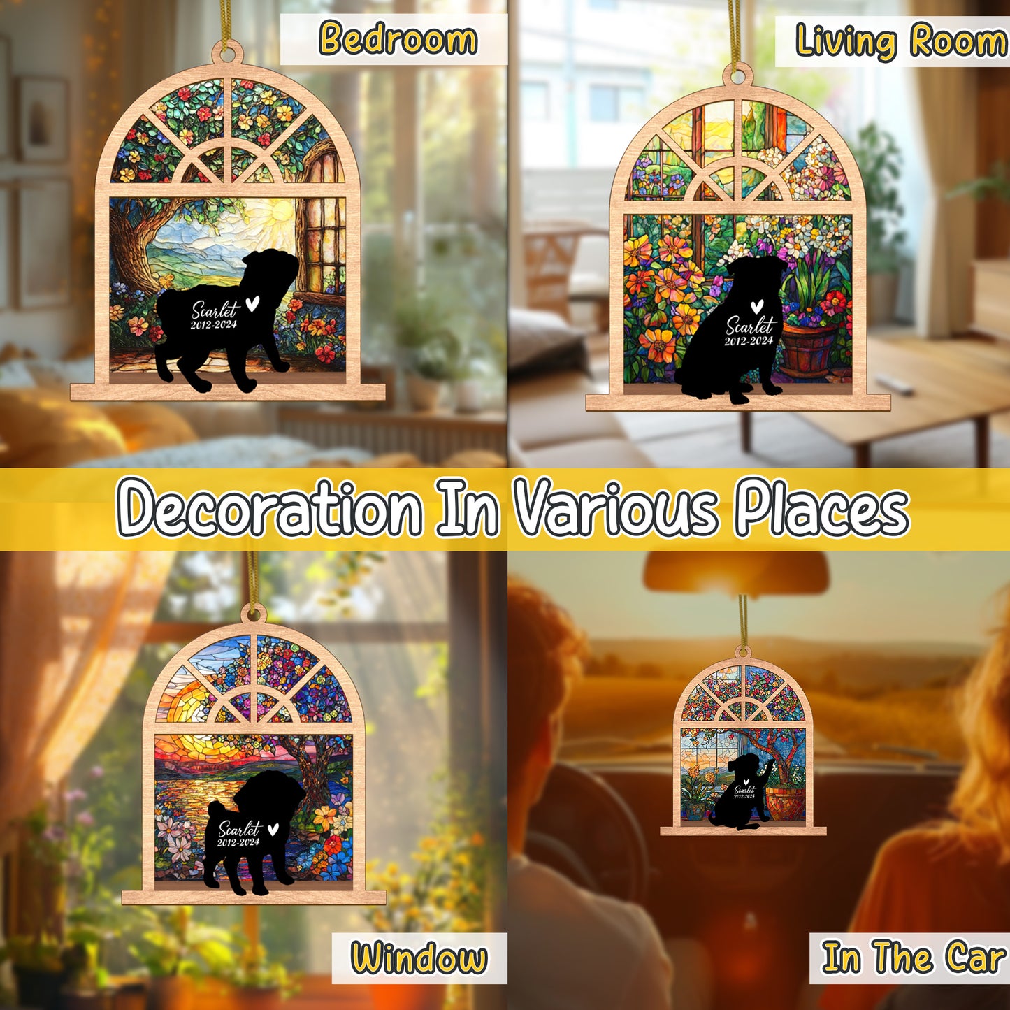 Netecom Personalized Pug Memorial Suncatcher – Pug Dog Loss Sympathy Gift & Pet Remembrance Keepsake