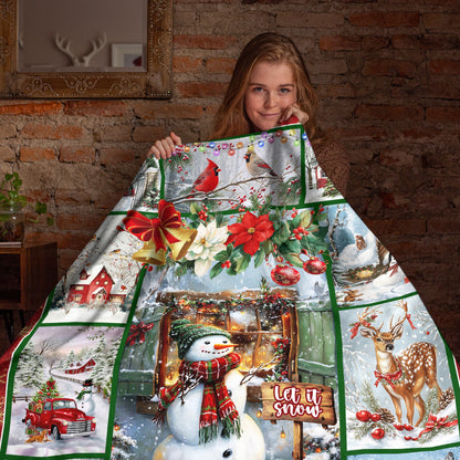 Netecom Christmas Holiday Blanket, Festive Snowman and Winter Scene Throw Blanket for Couch, Bed or Sofa, Ultra Soft Warm Gift for Holiday and Christmas
