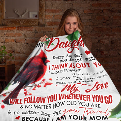 Netecom Personalized Love Letter To My Daughter Blanket from Mom, Red Cardinal Holiday Throw Blanket for Couch, Bed or Sofa, Ultra Soft Warm Gift for Daughter’s Birthday, Thanksgiving and Christmas
