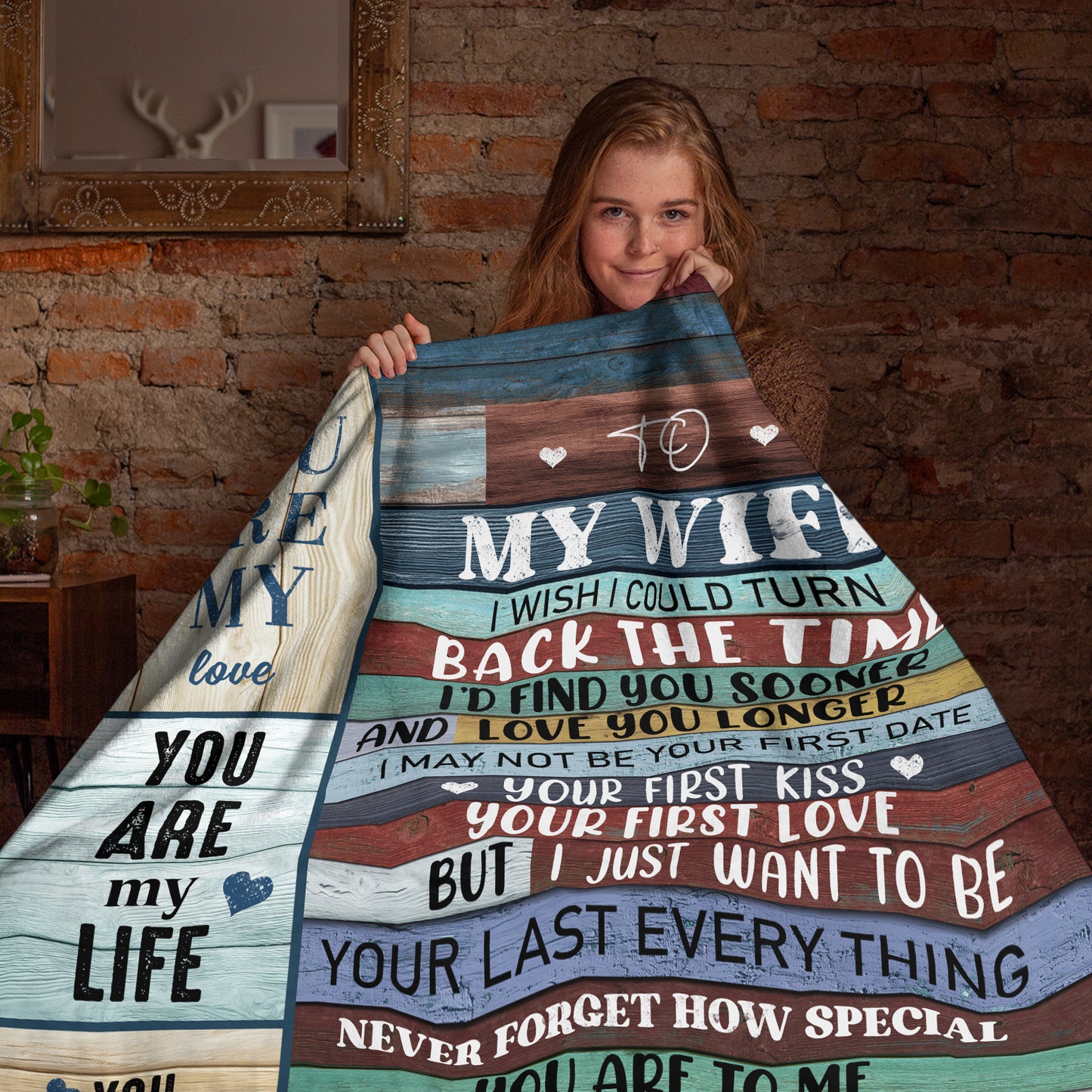 Netecom Personalized To My Wife Blanket from Husband, Rustic Wood Style Love Letter Throw Blanket for Couch, Bed or Sofa, Romantic Wedding Anniversary or Valentine’s Day Gift for Wife