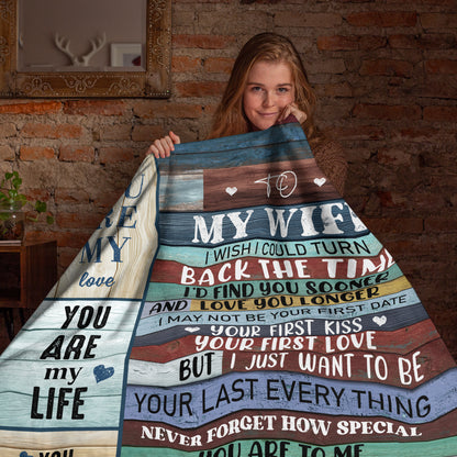 Netecom Personalized To My Wife Blanket from Husband, Rustic Wood Style Love Letter Throw Blanket for Couch, Bed or Sofa, Romantic Wedding Anniversary or Valentine’s Day Gift for Wife