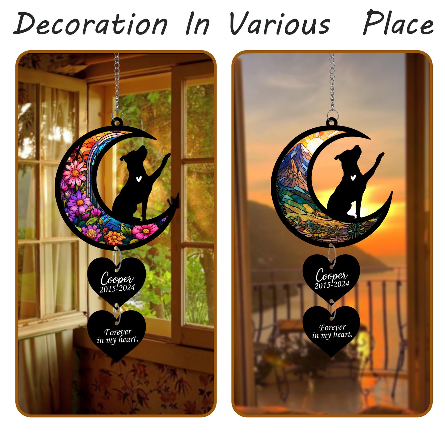 Netecom Personalized Pitbull Moon Heart Memorial Suncatcher – Dog Loss Gift, Pet Remembrance Keepsake