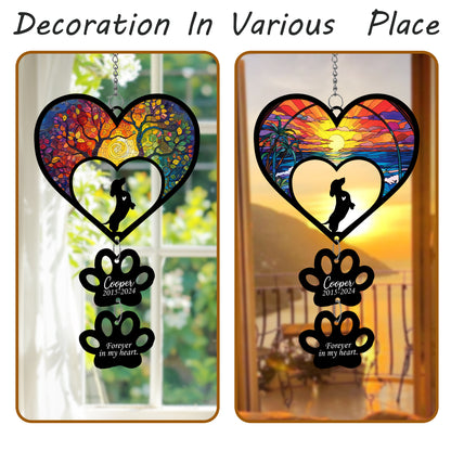 Netecom Personalized Dachshund Rainbow Heart Paw Memorial Suncatcher, Custom Dog Ornament with Name Date, Pet Loss Sympathy Gift, Pet Remembrance Keepsake