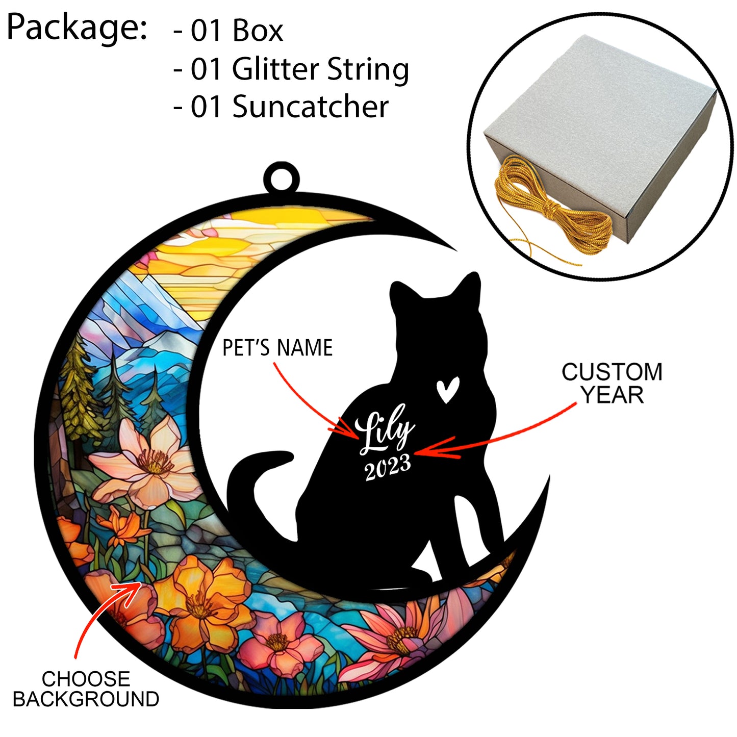 Netecom Personalized American Shorthair Cat Memorial Suncatcher - Custom with Name & Date - Pet Loss Light Catcher - Christmas Cat Ornament for Car Hangings