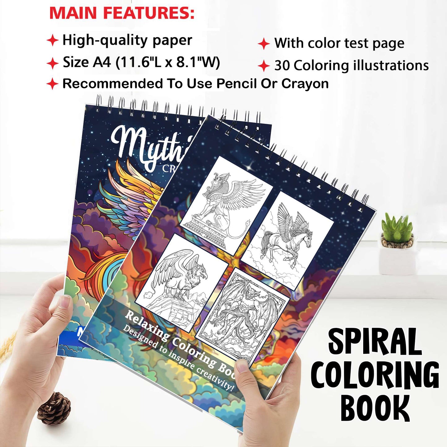 Mythical Creatures Coloring Book Spiral Bound for Adult, Softcover