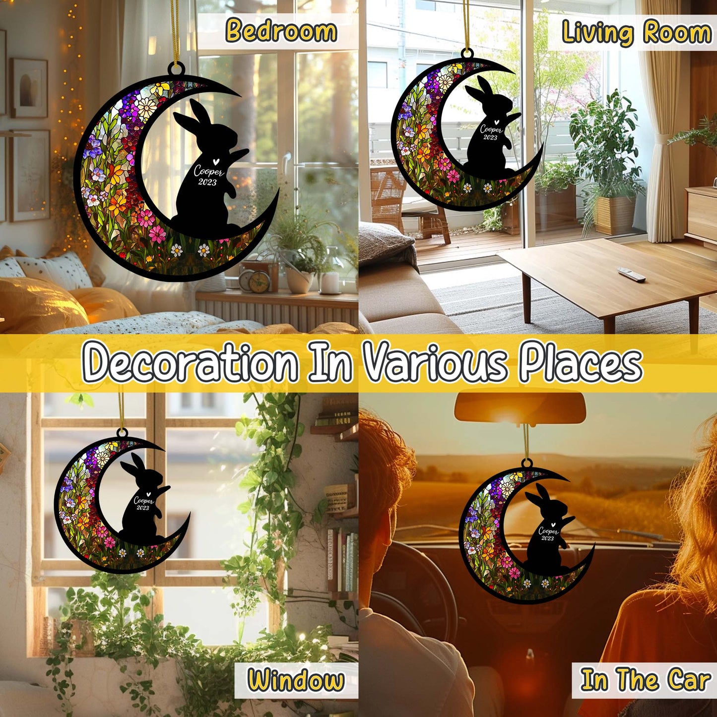 Netecom Personalized Rabbit Memorial Suncatcher, Bereavement Gift for Rabbit Ornament with Name, Pet Loss Gifts for Bunny Lovers Loss of Rabbit Sympathy Gift, Rabbit Lover Gift