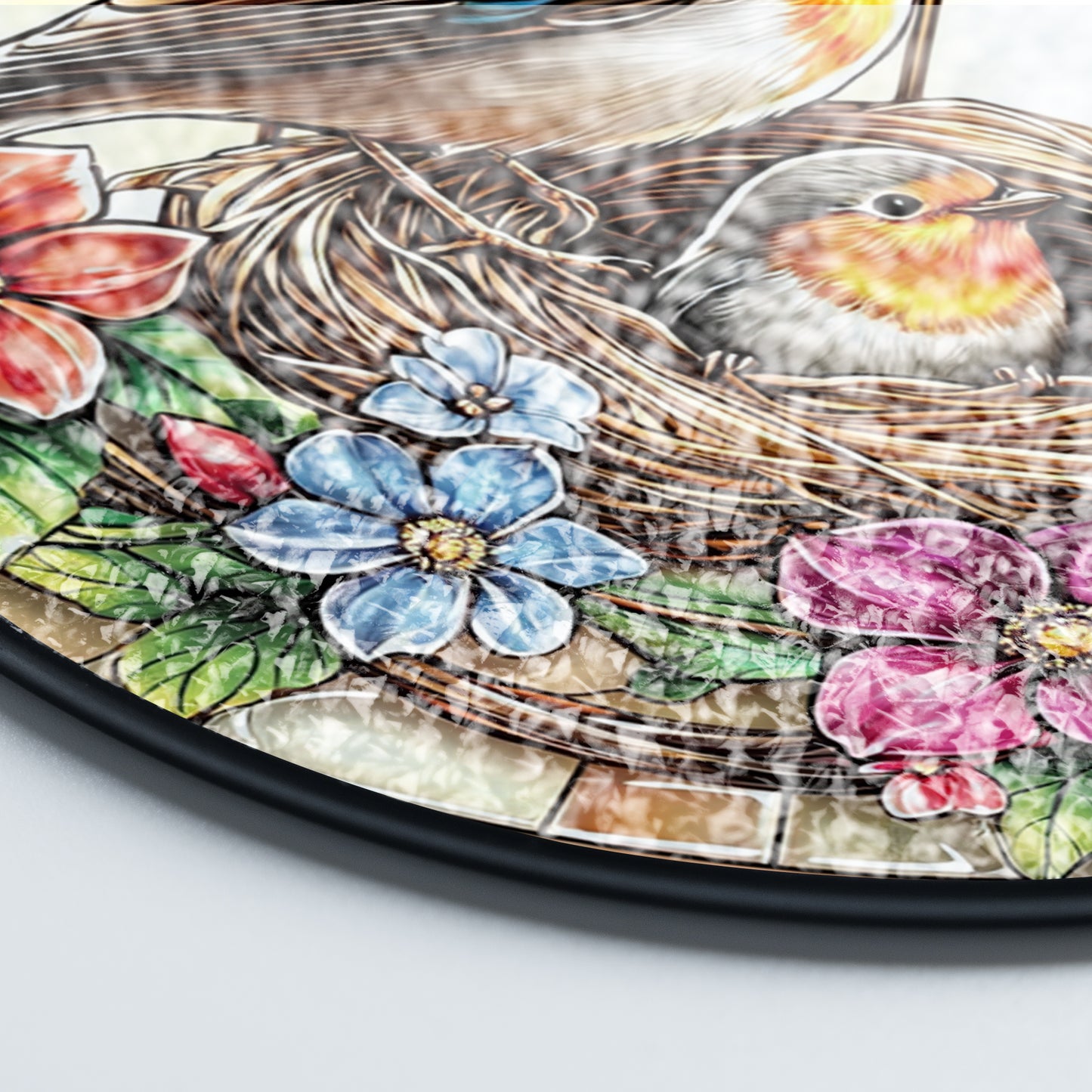 Netecom Robin Couple Stained Glass Suncatcher, Bird Nest Window Hanging Decor, Nature-Inspired Home Accent, Christmas and Mother’s Day Gift for Bird Lovers