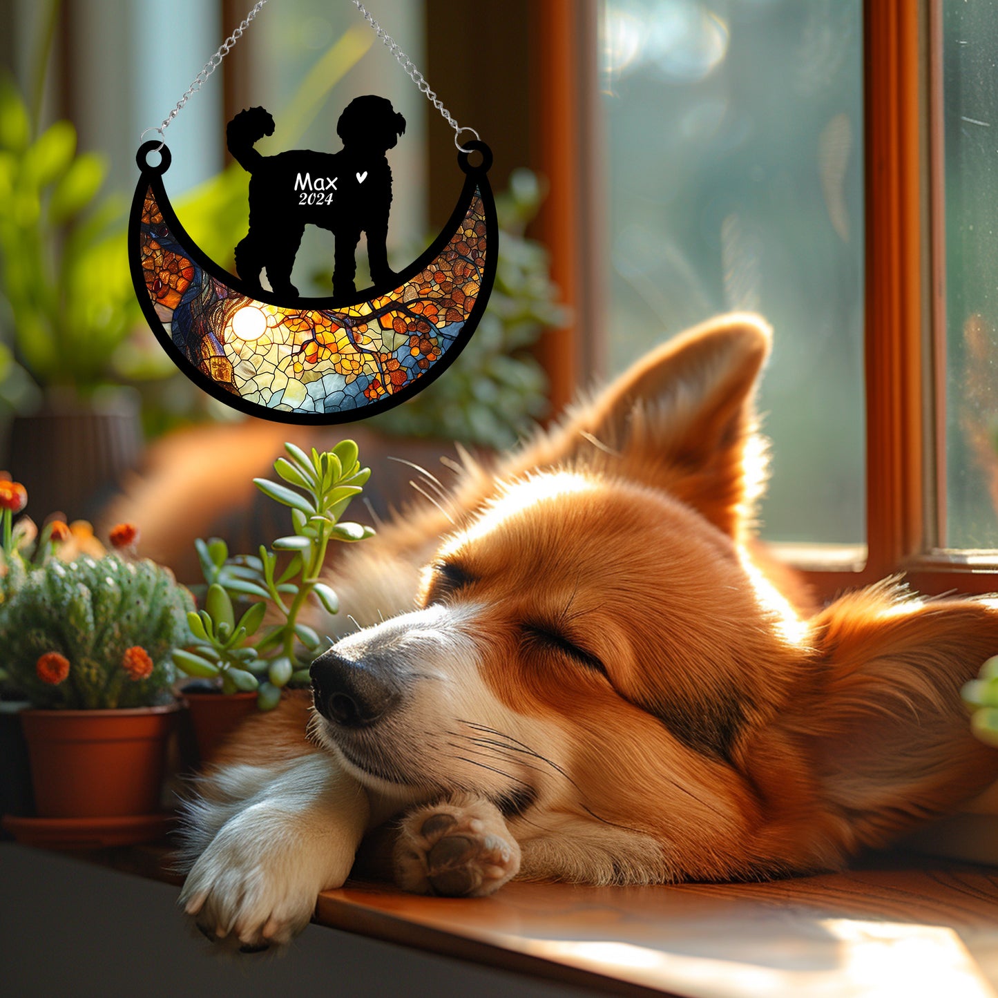 Netecom Personalized Labradoodle Memorial Suncatcher, Custom Labradoodle Ornament with Name Date, Dog Loss Sympathy Gift, Pet Loss Remembrance Gifts, Bereavement Gifts for Loss of Pet