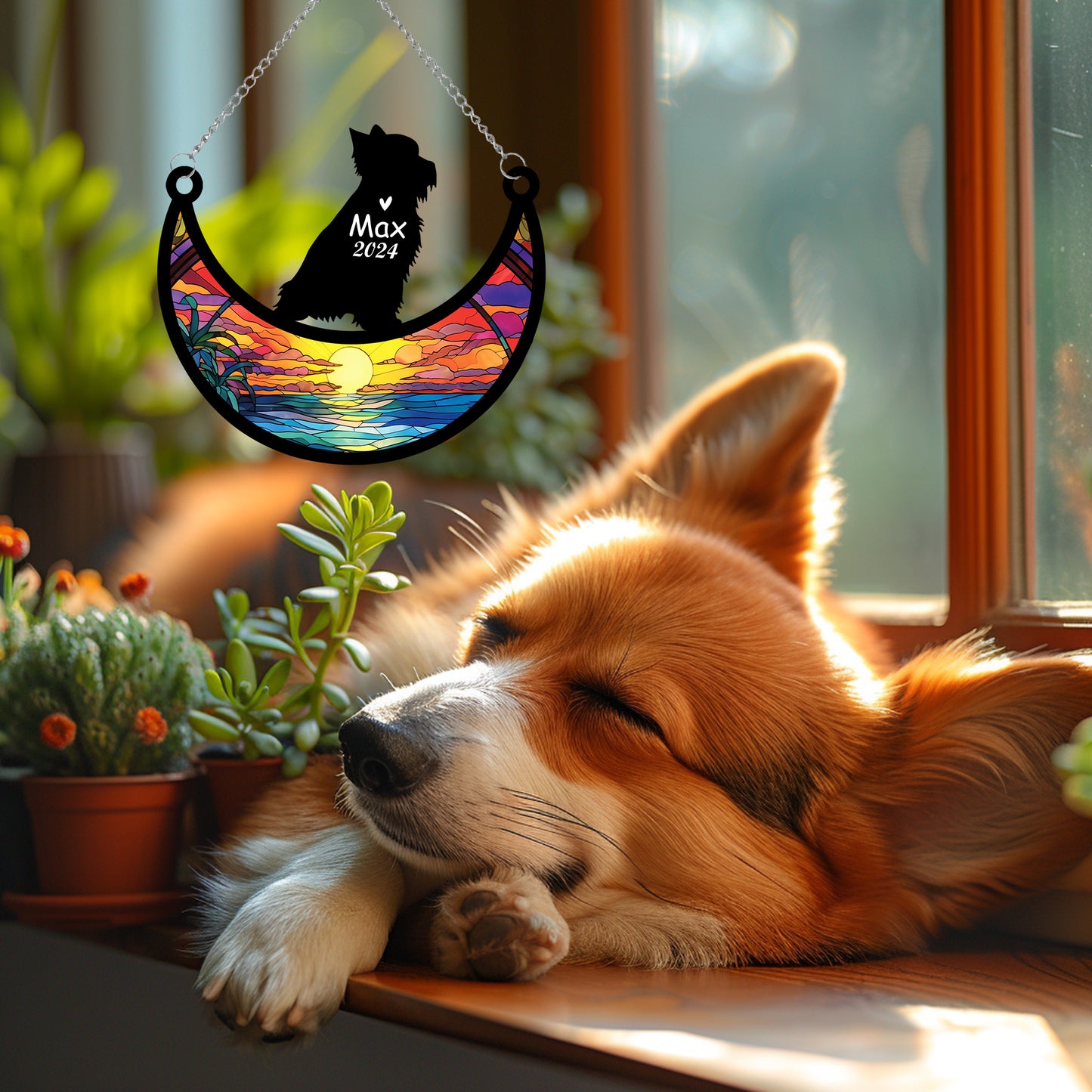 Netecom Personalized Yorkshire Terrier Memorial Suncatcher, Custom Yorkshire Terrier Ornament with Name Date, Dog Loss Sympathy Gift, Pet Loss Remembrance Gifts, Bereavement Gifts for Loss of Pet, Dog Grief Gift