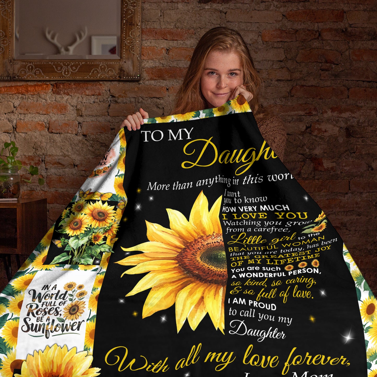 Netecom Personalized To My Daughter Blanket from Mom, Sunflower Throw Blanket for Couch, Bed or Sofa, Ultra Soft Warm, Birthday Gifts for Daughter, Christmas, Graduation