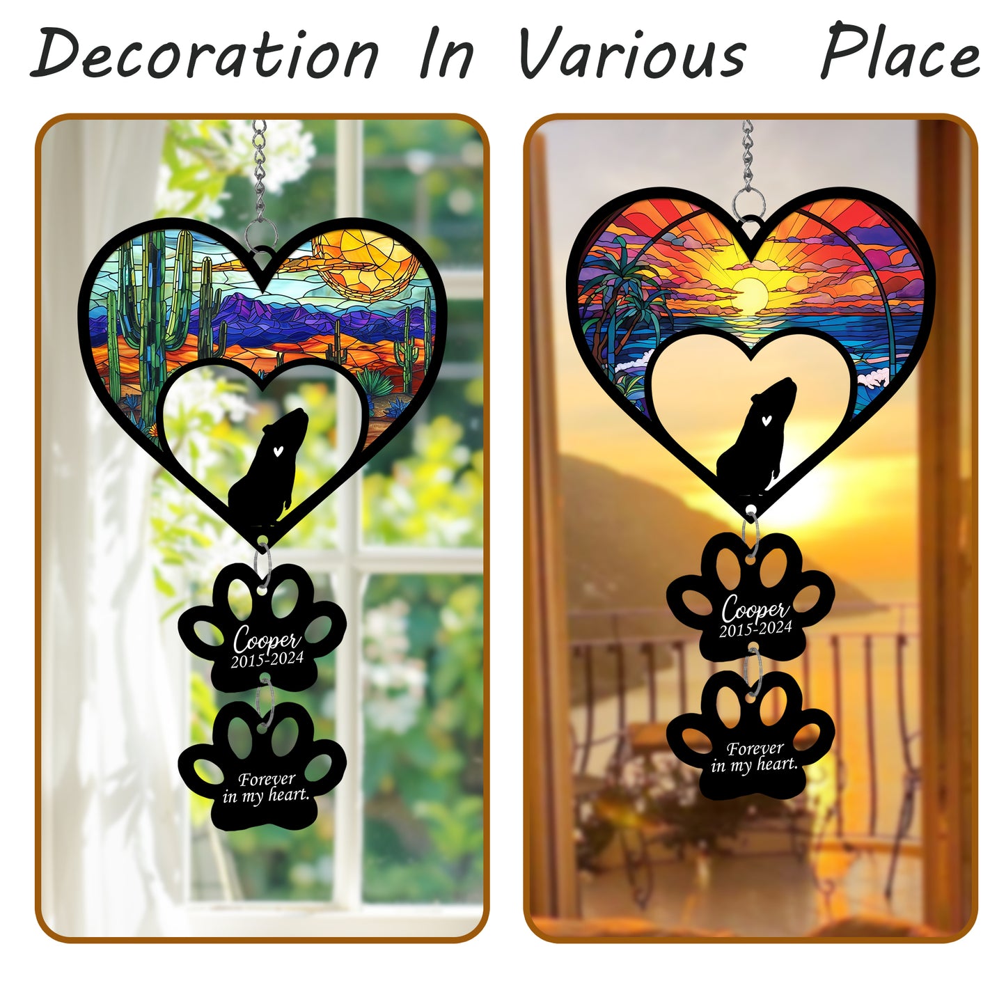 Netecom Personalized Rabbit Rainbow Heart Paw Memorial Suncatcher, Custom Bunny Ornament with Name Date, Pet Loss Sympathy Gift, Pet Remembrance Keepsake