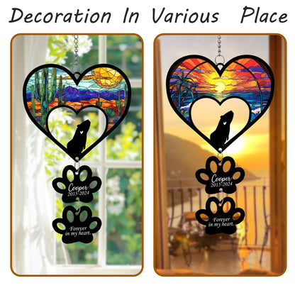 Netecom Personalized Rabbit Rainbow Heart Paw Memorial Suncatcher, Custom Bunny Ornament with Name Date, Pet Loss Sympathy Gift, Pet Remembrance Keepsake
