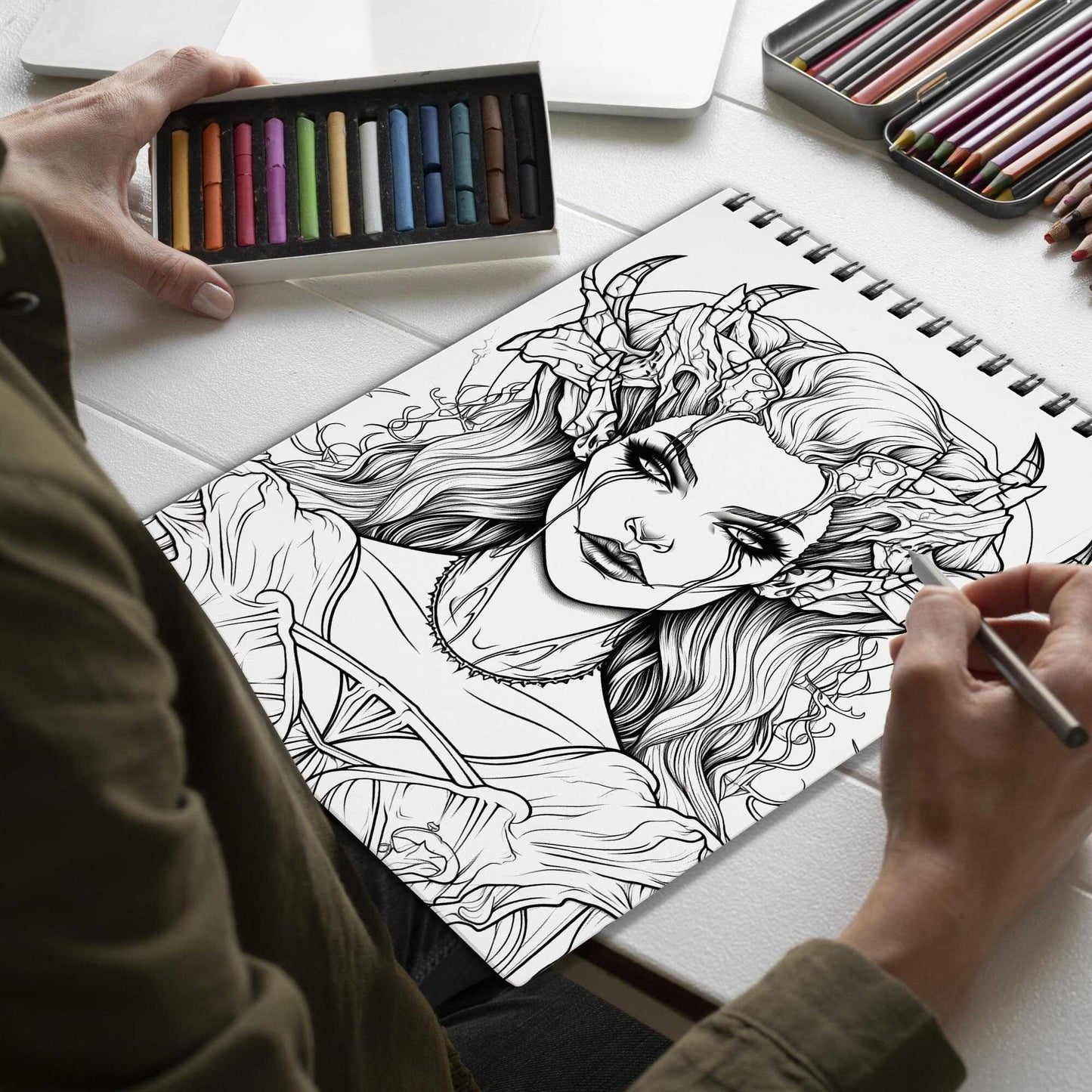 Abyssal Allure Spiral Bound Coloring Book, Unleash Your Creativity with 30 Mesmerizing Coloring Pages, Embracing the Dark Elegance of Abyssal Allure