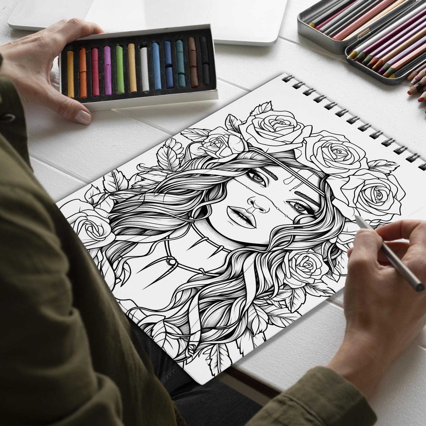 Ethereal Dreadful Spiral Bound Coloring Book, Unveil the Mysterious Allure with 30 Enchanting Coloring Pages, Creating a Hauntingly Beautiful and Mindful Coloring Experience