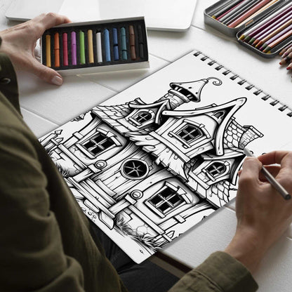 Ghostly Architecture Spiral Bound Coloring Book, Discover the Mysterious Beauty of Ghostly Architecture with 30 Exquisitely Illustrated Coloring Pages.