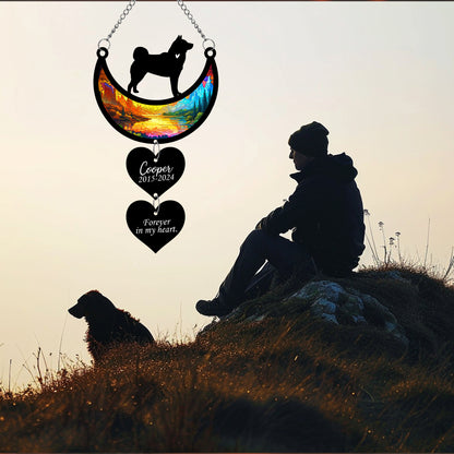 Netecom Personalized Akita Moon Heart Memorial Suncatcher, Custom Akita Ornament with Name Date, Dog Loss Sympathy Gift, Pet Remembrance Keepsake