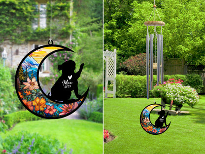 Netecom Pug Dog Wind Chimes Memorial, Personalized Pet Memorial Windchime for Dogs Suncatcher, Dog Loss Memorial Ornament, Loss of Pet Remembrance Gift, Sympathy Pet Wind Chimes Outdoor Garden