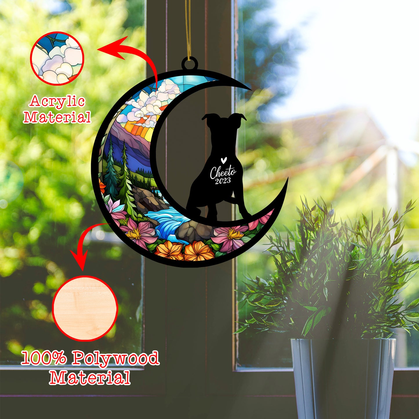 Netecom Personalized Jack Russell Dog Memorial Suncatcher, Christmas Ornament with Name Date, Pet Loss Stained Glass Sun Catcher, Dog Memorial Ornament, Bereavement Sympathy Gift for Dog Lovers