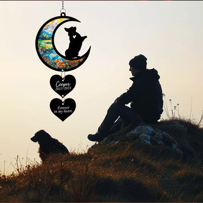 Netecom Personalized Corgi Moon Heart Memorial Suncatcher – Dog Loss Gift, Forever in My Heart Pet Remembrance Keepsake