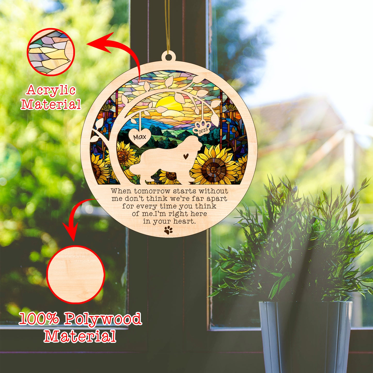 Netecom Personalized Newfoundland Dog Memorial Suncatcher, Christmas Ornament with Name Date, Pet Loss Sun Catcher, Dog Memorial Ornament, Bereavement Sympathy Gift for Dog Lovers
