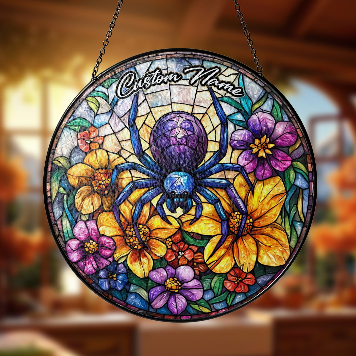 Netecom Custom Spider Stained Glass Ornament, Personalized Memorial Suncatcher, Pet Loss Sympathy Gift, Christmas Decoration