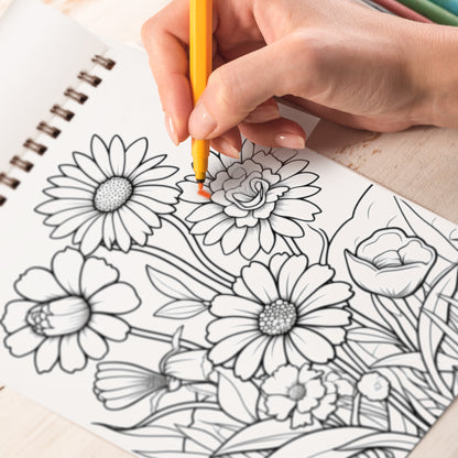 Cute Spring Spiral Bound Coloring Book, Unleash Your Creativity with 30 Coloring Pages, Featuring Charming Illustrations of Cute Characters and Spring Elements