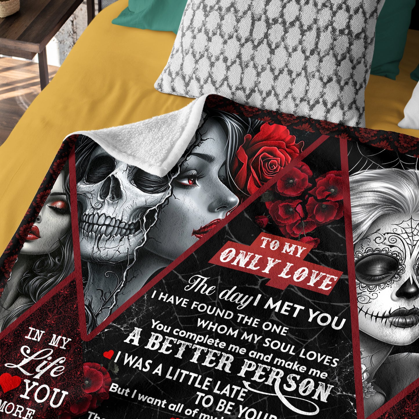 Netecom Gothic To My Only Love Blanket, Skull and Rose Throw Blanket for Couch, Bed or Sofa, Ultra Soft Warm Gift for Birthday, Anniversary and Christmas