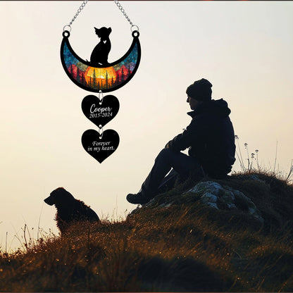 Netecom Personalized Chihuahua Moon Heart Memorial Suncatcher, Custom Chihuahua Ornament with Name Date, Dog Loss Sympathy Gift, Pet Remembrance Keepsake
