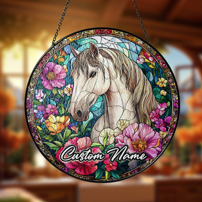 Netecom Custom Horse Stained Glass Ornament, Personalized Pet Memorial Sun Catcher, Pet Loss Sympathy Gift, Christmas Decoration
