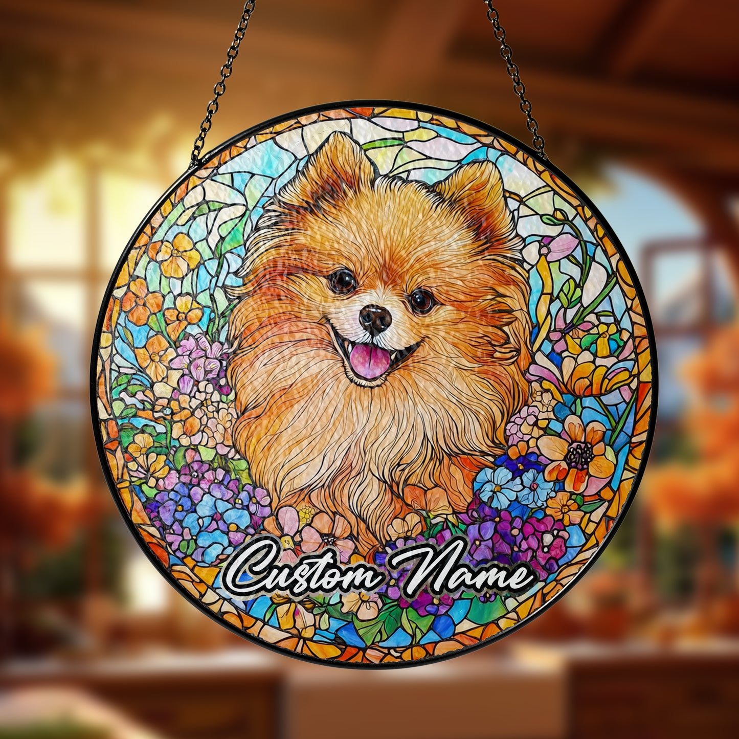Netecom Personalized Pomeranian Dog Ornament, Custom Pet Memorial Suncatcher, Pet Loss Remembrance Gift, Christmas Decoration