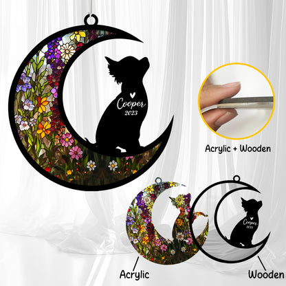 Netecom Chihuahua Dog Wind Chimes Memorial, Personalized Pet Memorial Windchime for Dogs Suncatcher, Loss of Pet Remembrance Gift, Sympathy Wind Chimes Garden Decor, Dog Passing Away Gifts