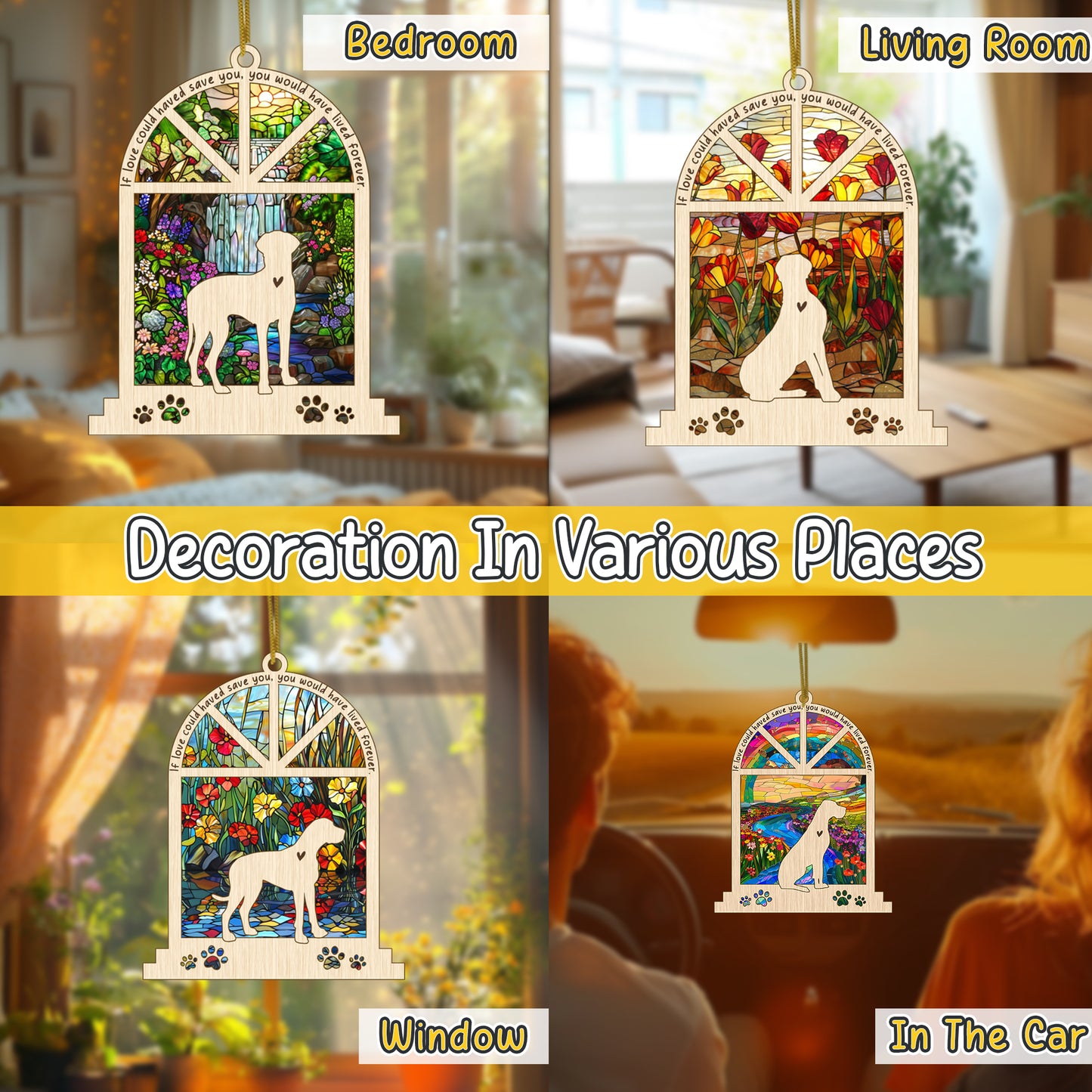 Netecom Personalized Great Dane Memorial Window Ornament, Custom Dog Ornament with Name Date, Pet Loss Remembrance Gift, Bereavement Keepsake