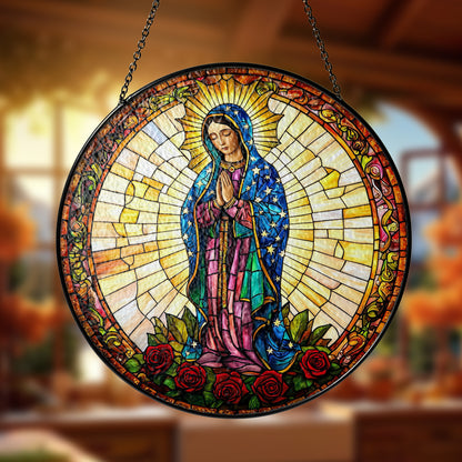 Netecom Virgin Mary Stained Glass Ornament – Our Lady of Guadalupe Sun Catcher, Christian Religious Gift, Spiritual Home Decoration