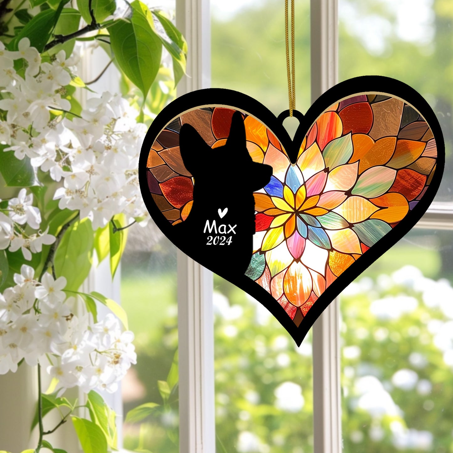 Netecom Personalized Corgi Memorial Suncatcher, Dog Ornament with Name Date, Pet Loss Sympathy Gift, Remembrance Keepsake, Bereavement Gift for Dog Lovers, Heart Suncatcher