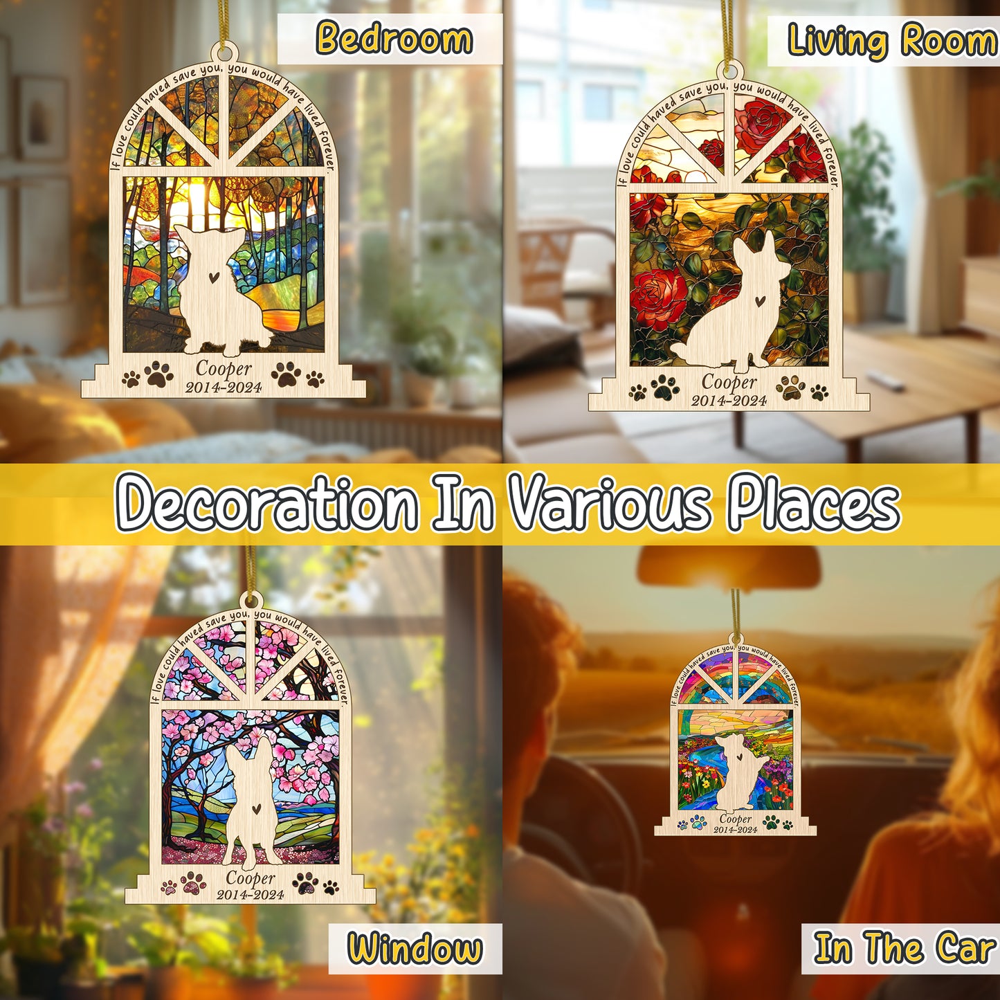 Netecom Personalized Corgi Memorial Window Ornament, Custom Dog Ornament with Name Date, Pet Loss Sympathy Gift, Dog Passing Away Remembrance Keepsake