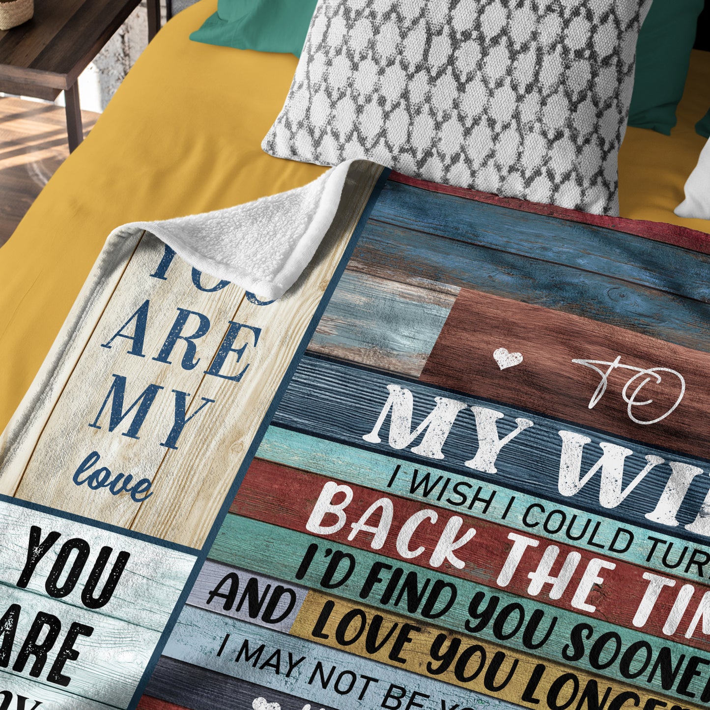 Netecom Personalized To My Wife Blanket from Husband, Rustic Wood Style Love Letter Throw Blanket for Couch, Bed or Sofa, Romantic Wedding Anniversary or Valentine’s Day Gift for Wife