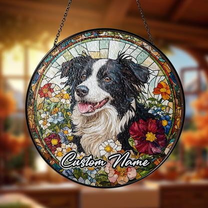 Netecom Custom Border Collie Dog Stained Glass Ornament, Personalized Pet Memorial Suncatcher, Pet Loss Sympathy Gift, Christmas Decoration