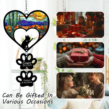 Netecom Personalized Boston Terrier Rainbow Heart Paw Memorial Suncatcher, Custom Dog Ornament with Name Date, Dog Loss Sympathy Gift, Pet Remembrance Keepsake