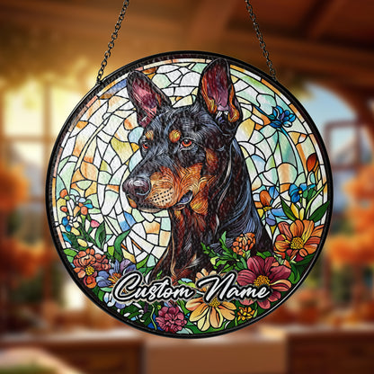 Netecom Custom Doberman Memorial Ornament, Personalized Stained Glass Sun Catcher, Pet Loss Sympathy Gift, Christmas Decoration