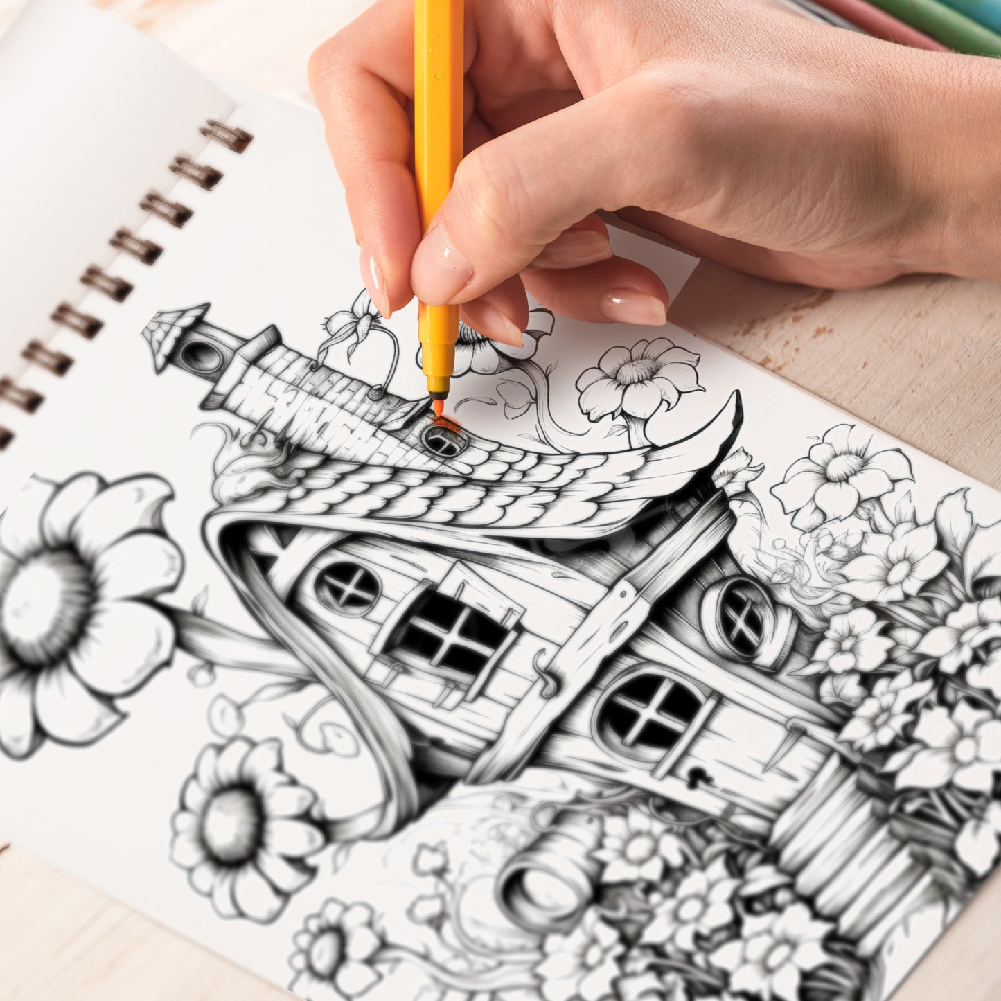 Blooming House Spiral Bound Coloring Book: Explore 30 Serene Coloring Pages, Celebrating the Beauty of Blooming Houseplants and Floral Delights