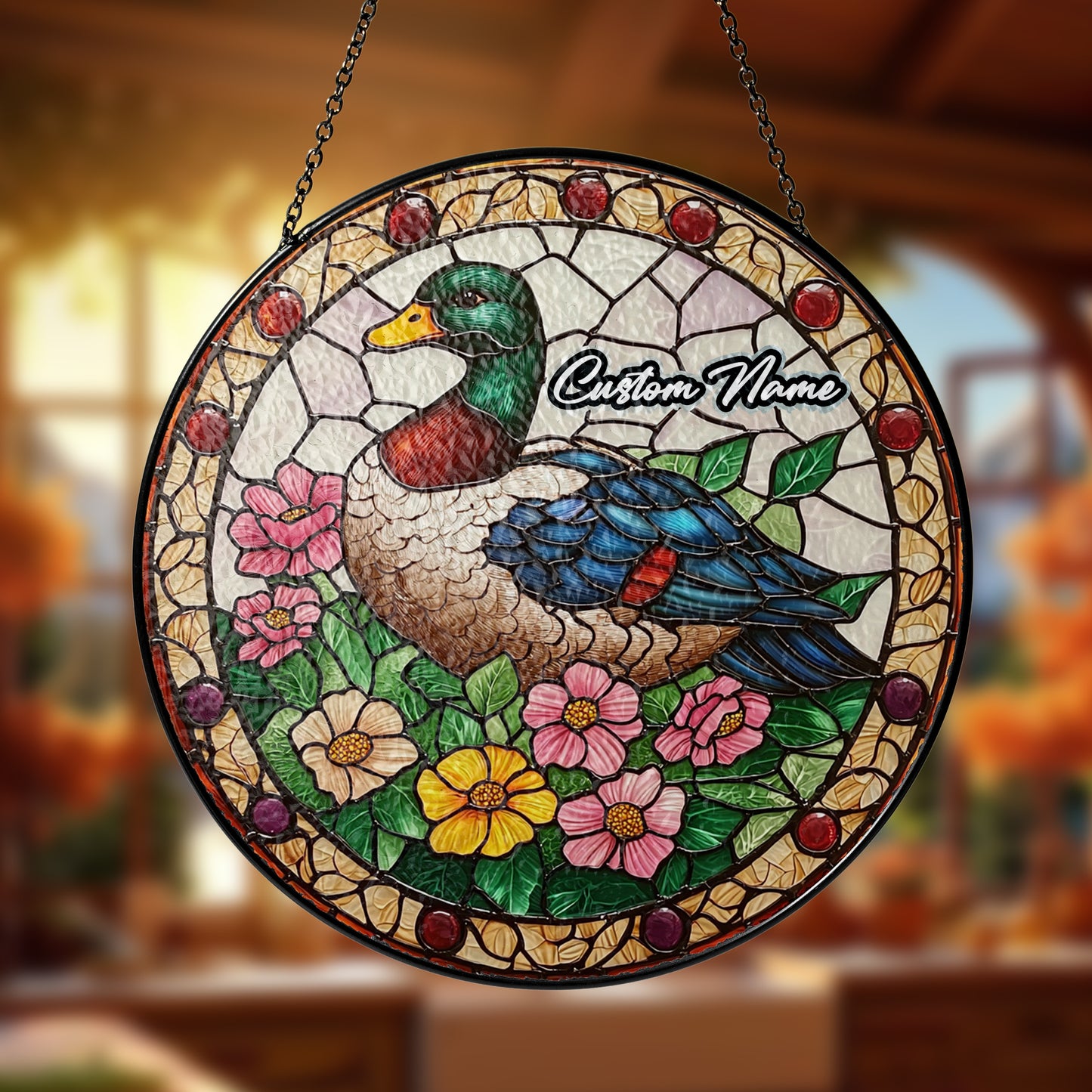Netecom Custom Duck Stained Glass Ornament, Personalized Memorial Suncatcher, Pet Loss Remembrance Gift, Christmas Decoration
