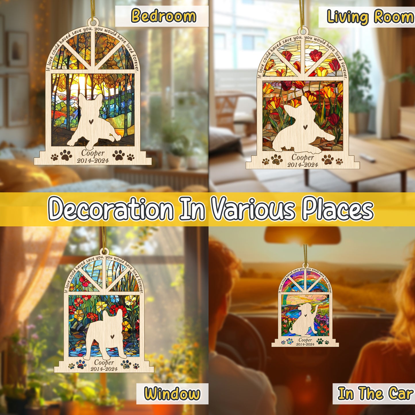 Netecom Personalized Bulldog Memorial Window Ornament, Custom Dog Memorial Ornament with Name Date, Pet Loss Remembrance Gift, Bereavement Gift