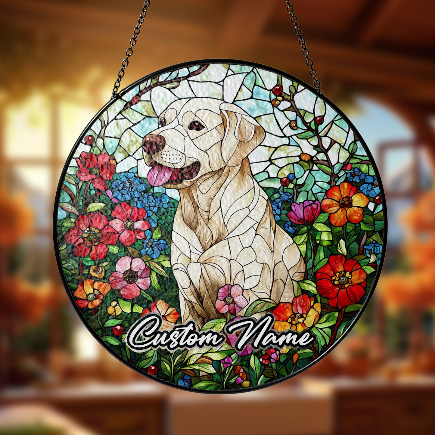 Netecom Custom Labrador Retriever Stained Glass Ornament, Personalized Pet Memorial Suncatcher, Pet Loss Sympathy Gift, Christmas Decoration