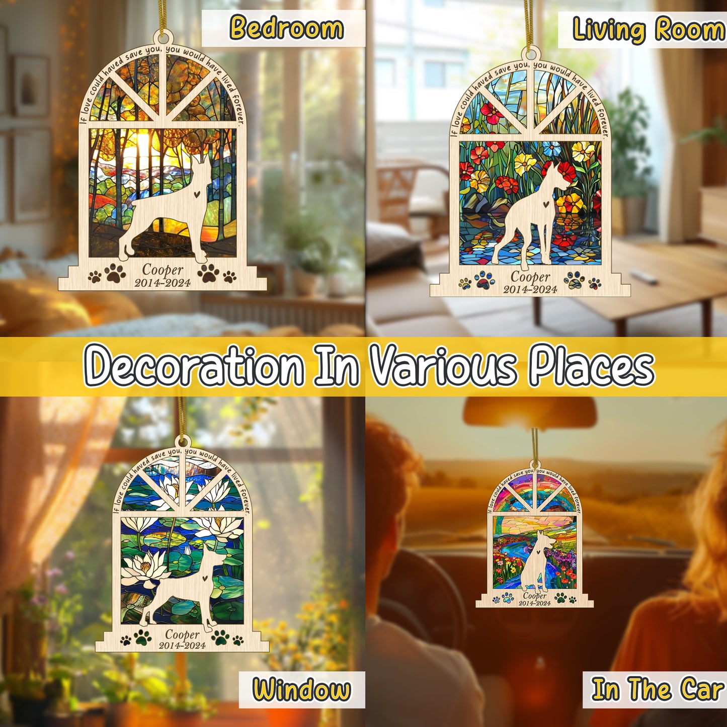 Netecom Personalized Doberman Memorial Window Ornament, Custom Dog Ornament with Name Date, Pet Loss Remembrance Gift, Dog Sympathy Keepsake