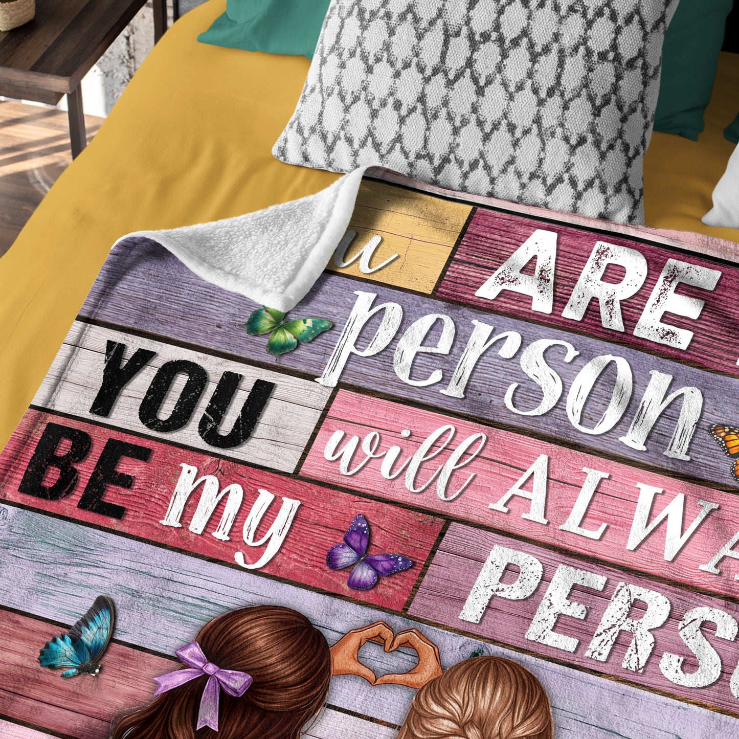 Netecom Personalized You Are My Person Best Friend Blanket, Custom Colorful Wood Throw Blanket for Couch, Bed or Sofa, Ultra Soft Warm Gift for Friend’s Birthday, Anniversary and Christmas