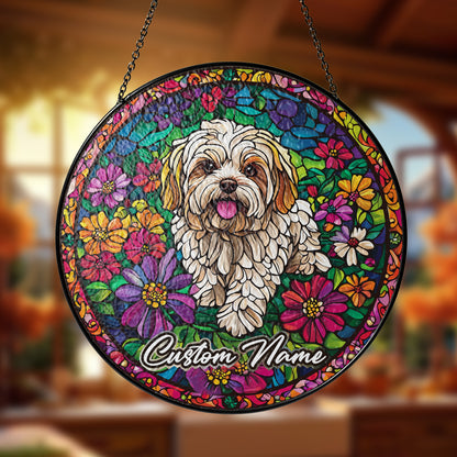 Netecom Custom Maltese Dog Stained Glass Ornament, Personalized Memorial Suncatcher, Pet Loss Sympathy Gift, Christmas Decoration