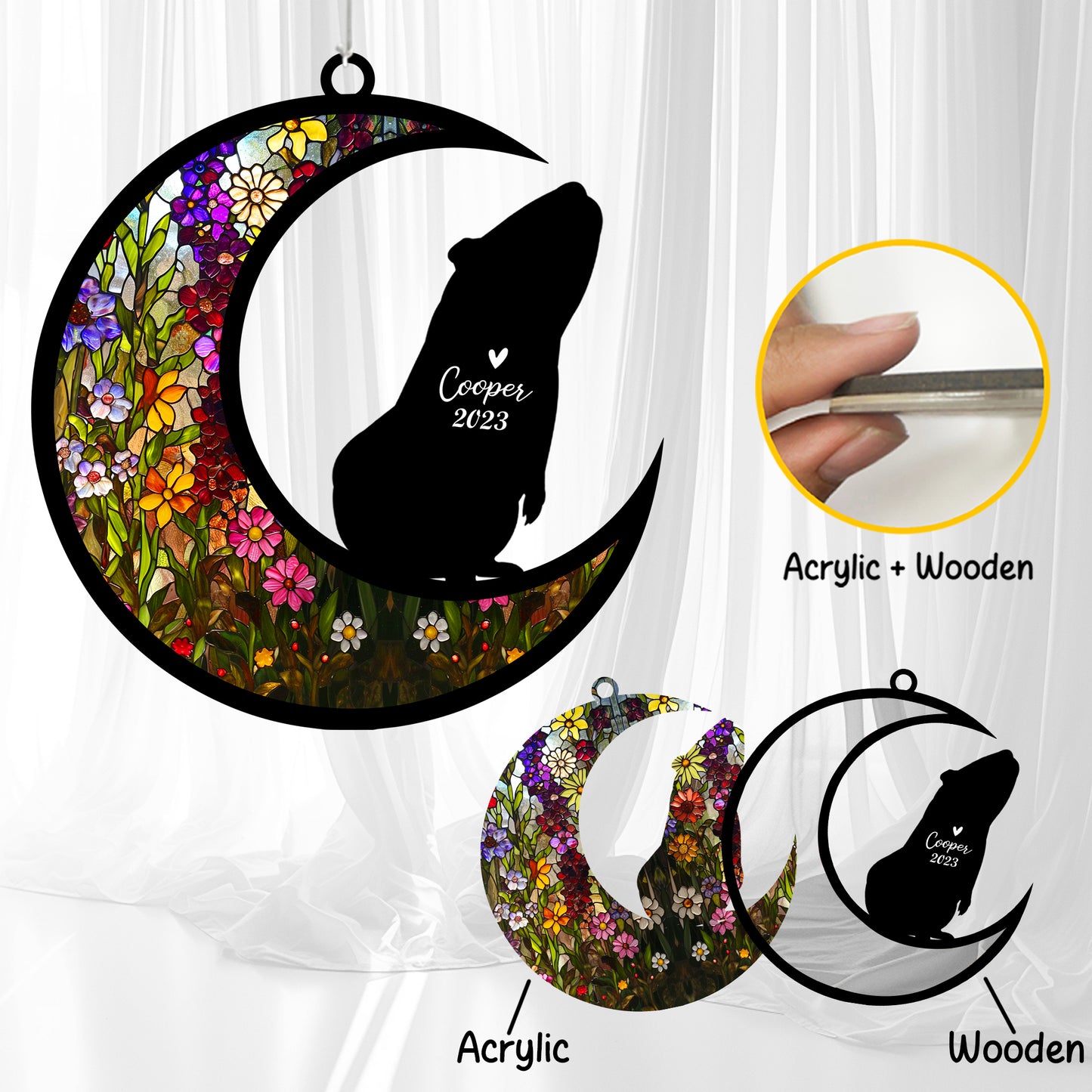 Netecom Guinea Pig Wind Chimes Memorial, Personalized Pet Memorial Windchime for Guinea Pig Suncatcher, Loss of Pet Remembrance Gift, Sympathy Wind Chimes Outside Garden Decor