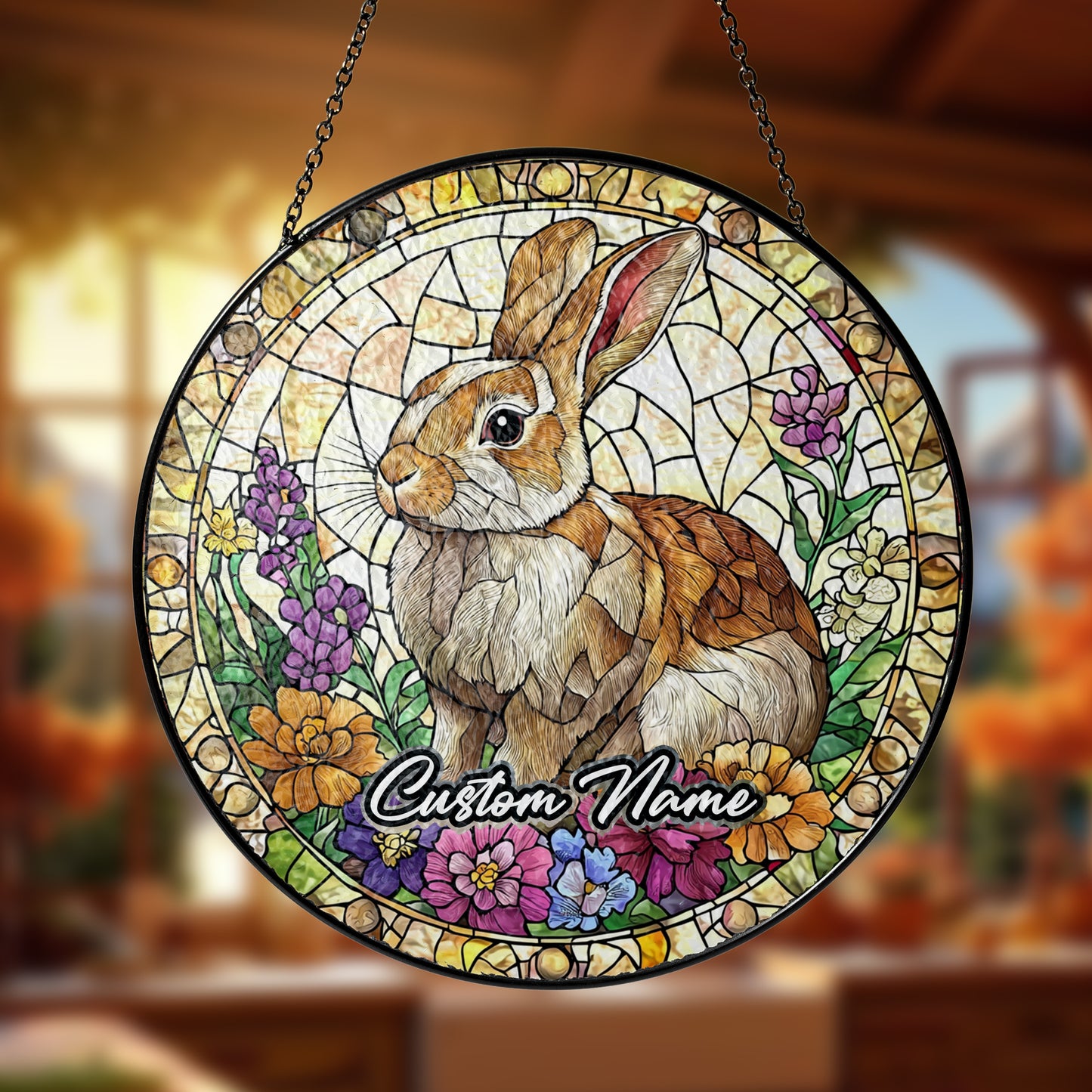 Netecom Custom Rabbit Stained Glass Ornament, Personalized Memorial Suncatcher, Pet Loss Remembrance Gift, Christmas Decoration